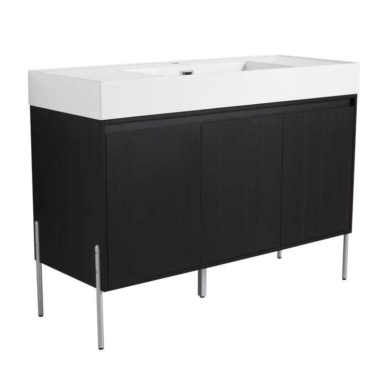 Meuble-lavabo autoportant avec lavabo en résine, armoire de rangement avec portes à fermeture douce (ensemble KD)