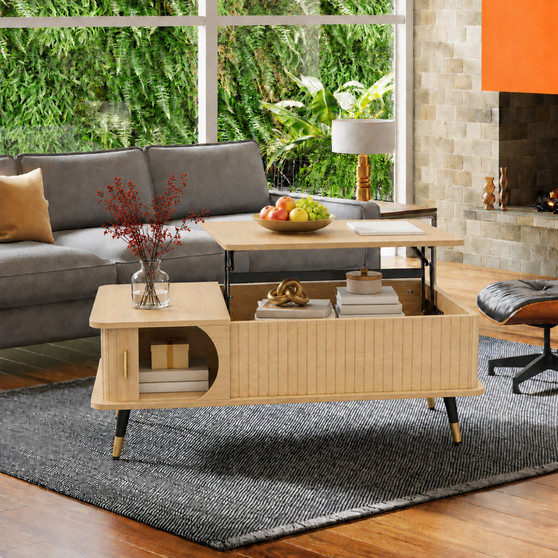 Table basse en bois aggloméré naturel avec rangement 39,37 po x 18,9 po x 14,96 po