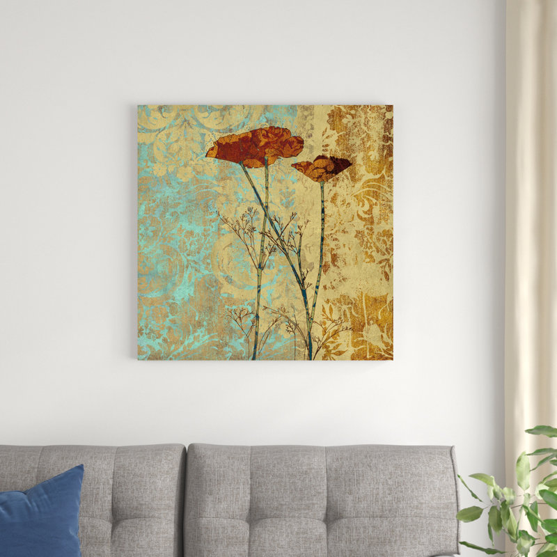 Coquelicots et damas II, H 30 po x l 30 po x P 1,25 po