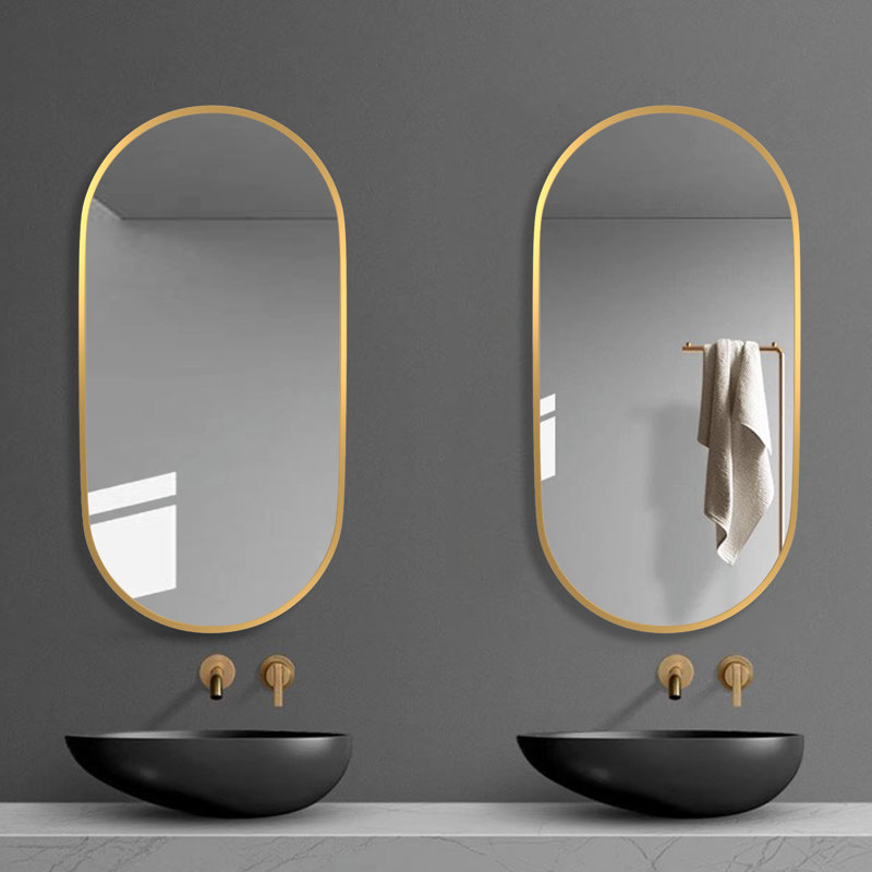 Oval Bathroom Mirror Wall Mounted Metal Frame Vanity Hang Vertically & Horizontally Decor, Gold