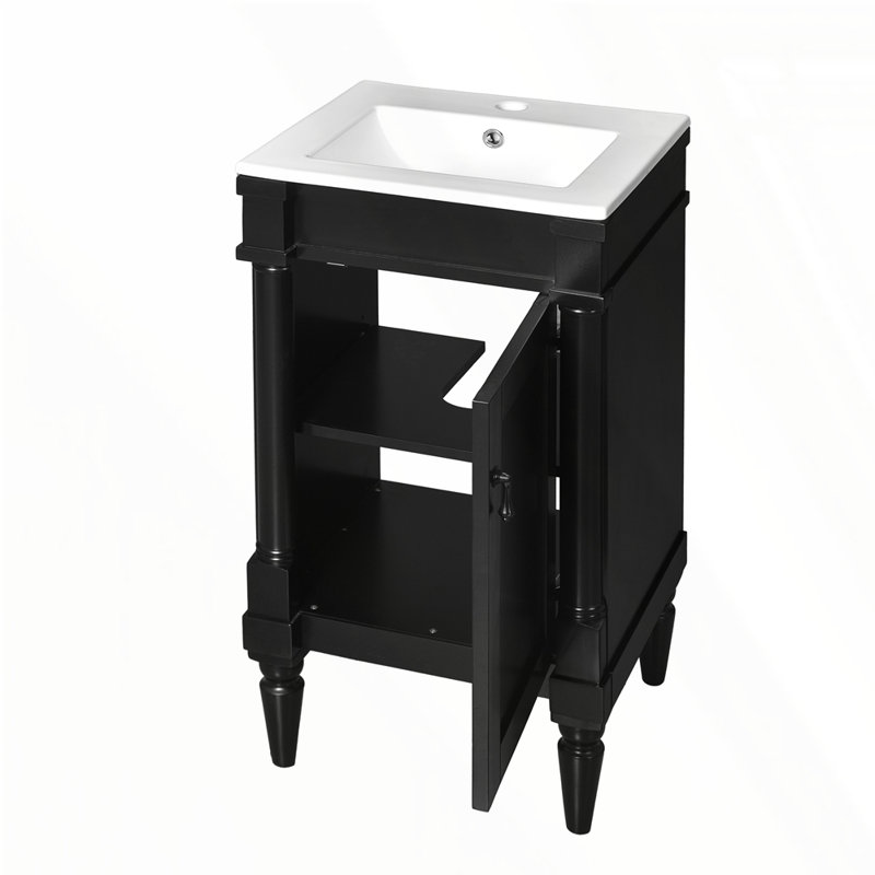 Meuble-lavabo moderne de 18 pouces avec lavabo, Noir