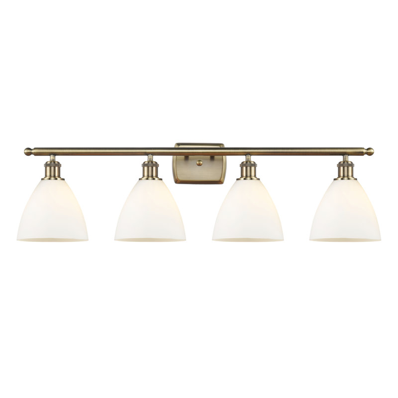 Éclairage pour meuble-lavabo 4 lumières Shauna, Laiton antique, Blanc mat, Incandescente
