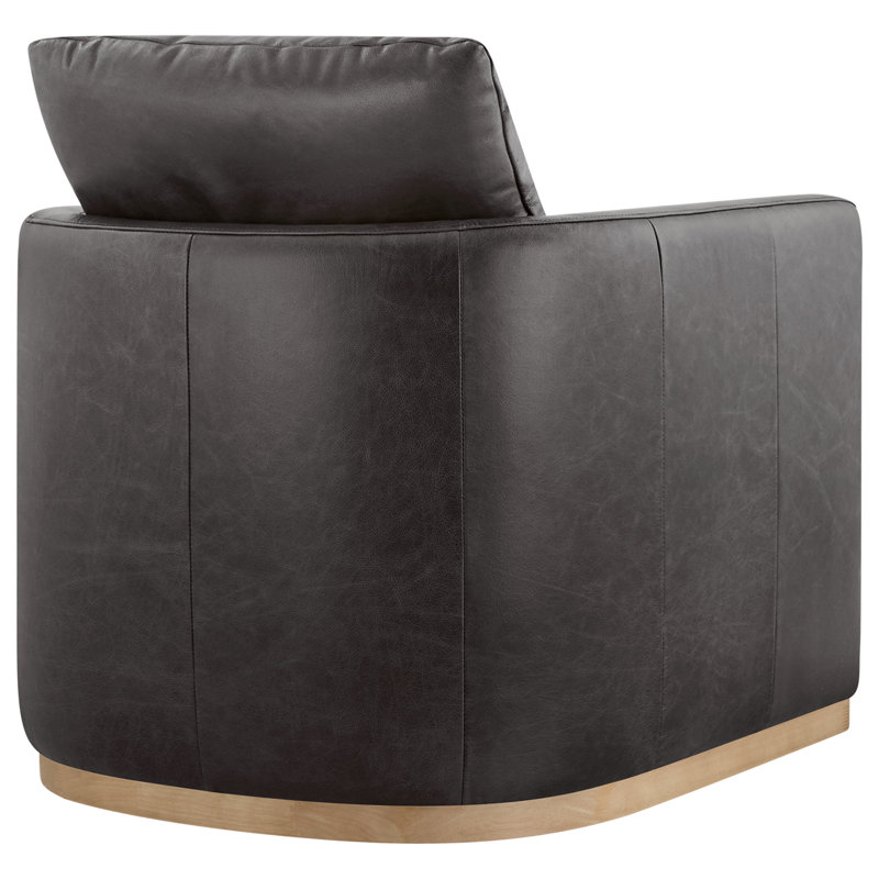 Bobbi Genuine Leather Swivel Armchair, Marseille Black Top Grain Leather