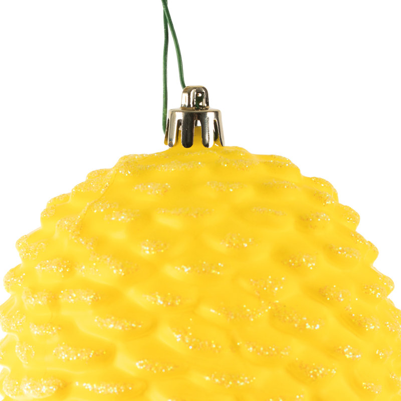 Ornement de Noël en forme de pomme de pin scintillante jaune mat 7 po Vickerman, 4 par ensemble