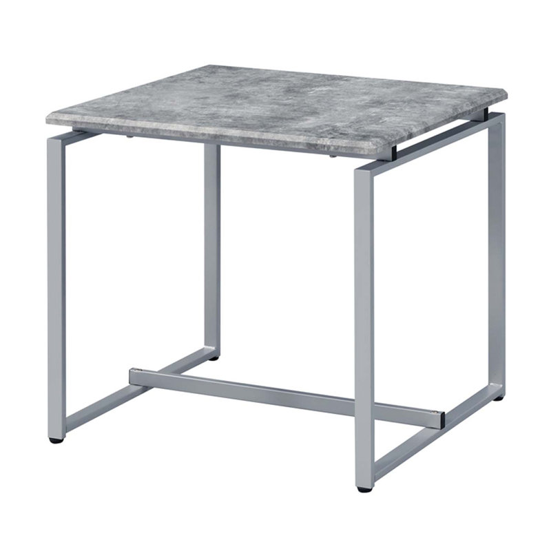 Ensemble de table basse et de bout 3 pièces Jurgen, plateau en faux béton et finition argentée, Gris, Argent argent