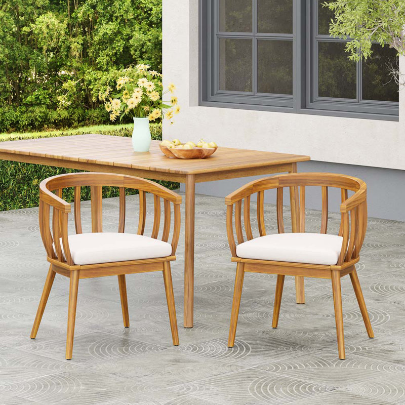 Outdoor Acacia Wood Armchair with Curved Backrest