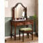 Coiffeuse en bois massif de style médiéval avec miroir et rangement pour le maquillage