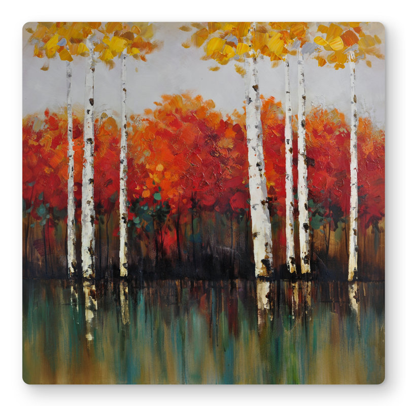 Birches by Fall - Trees Seasons Metal Print for Home Decor