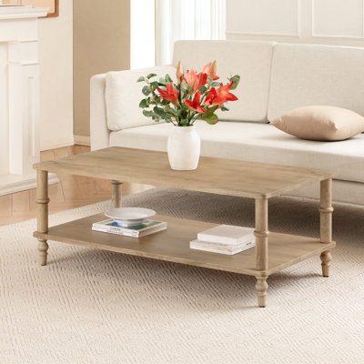 Table basse en bois massif avec rangement à 2 niveaux Orleans