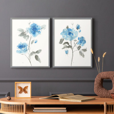 Reproduction encadrée bleue S-Premium de S esquisse - prête à être accrochée - aucun clou requis - aucun clou requis