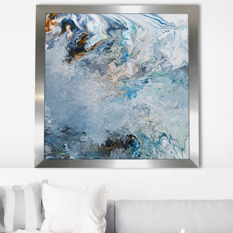 «Reading the actuel», peinture sur toile à cadre flottant, H 31,5 po x l 31,5 po x P 1 po, Encadrement argenté