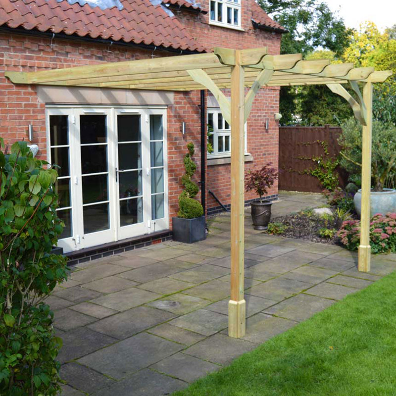 Bavar 4.8m x 4.8m Solid Wood Pergola, Light Green, 16 ft x 14 ft