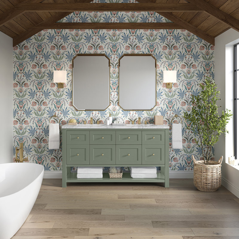Breckenridge 60'' W Double Vanity, Smokey Celadon, Carrara White Marble, Widespread