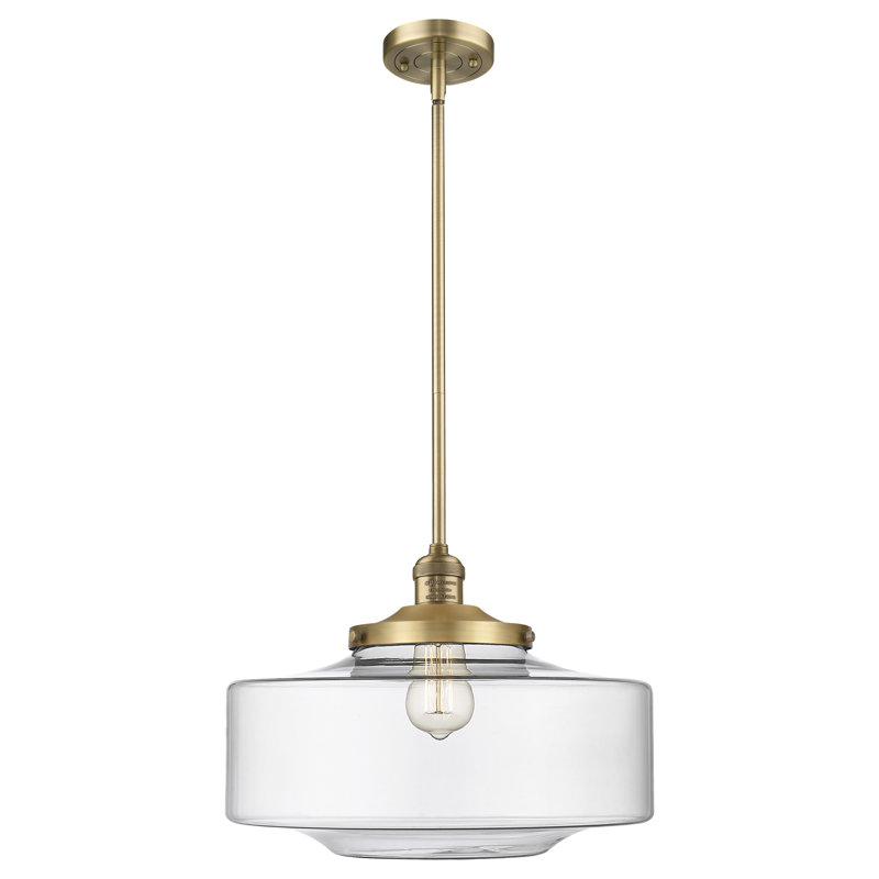 Mini luminaire suspendu à tige 1 lumière Franklin Restoration - Bridgeton - abat-jour DEL, Laiton brossé, Clair