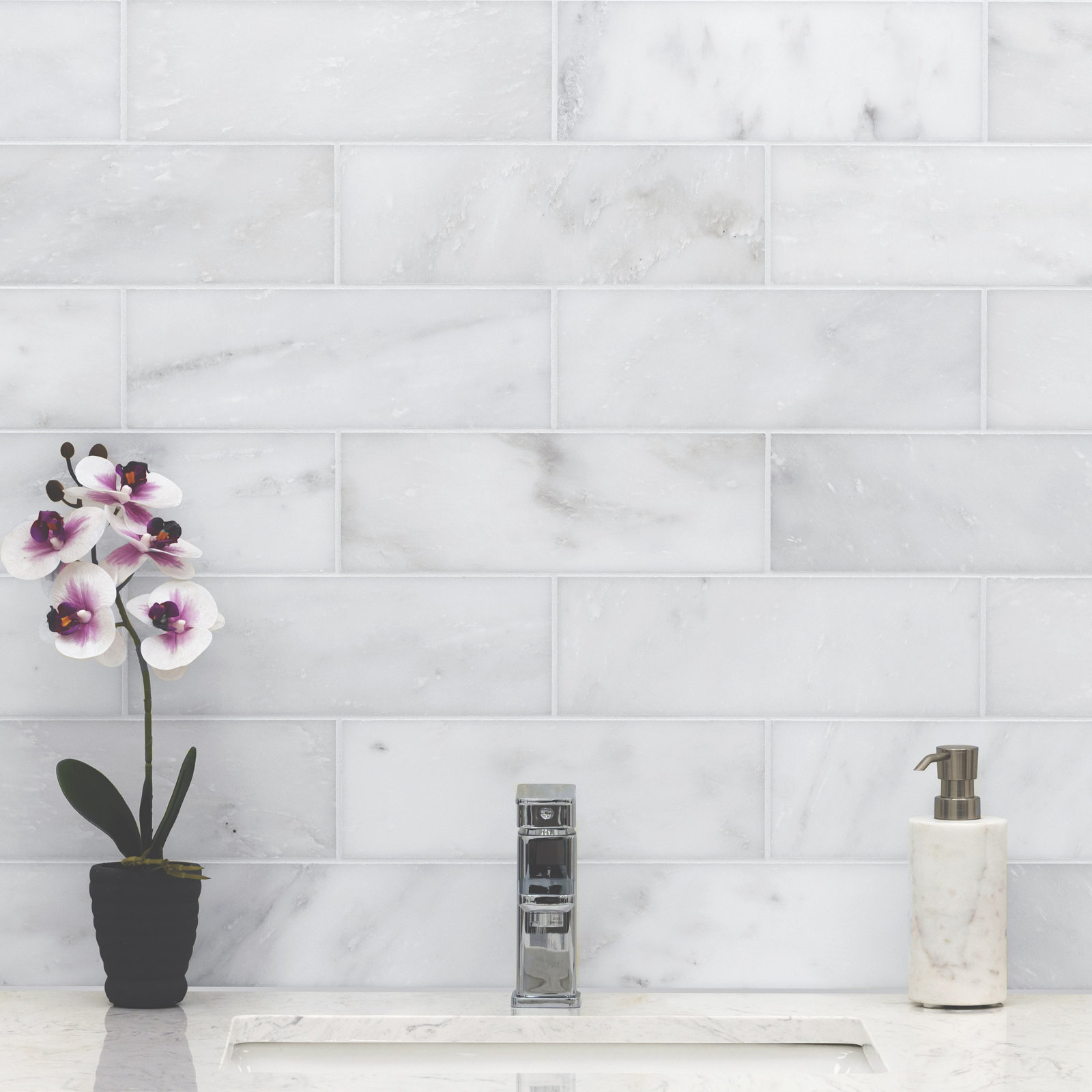 Arabescato Carrara 4" x 12" Marble Subway Tile, Arabescato Carrara