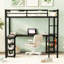 Lit mezzanine avec bureau et garde-corps - Métal noir pour solution de rangement efficace pour la chambre à coucher