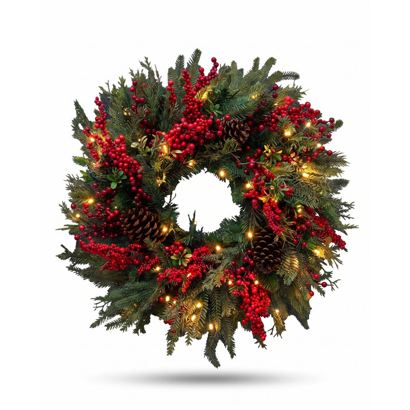 YULETIDE Lighted Mixed Assortment 66 cm Artificial Wreath