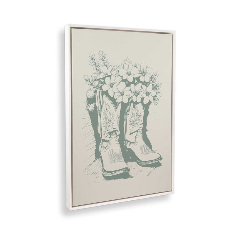 Bottes de cowboy vertes sur toile, H 18,75 po x l 12,75 po, Blanc opaque
