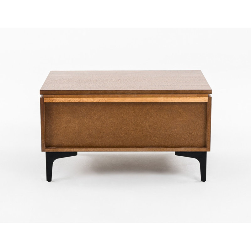 Walnut Veneer Rectangular Nightstand with Black Metal Handle