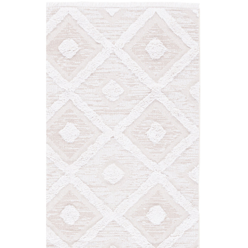 Tapis géométrique beige / ivoire Abisoye, Rectangle de 10 pi x 14 pi