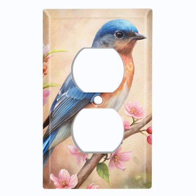 Couvercle de plaque d'interrupteur en métal; Rectangle 1 bande US standard - oiseau bleu sur branche