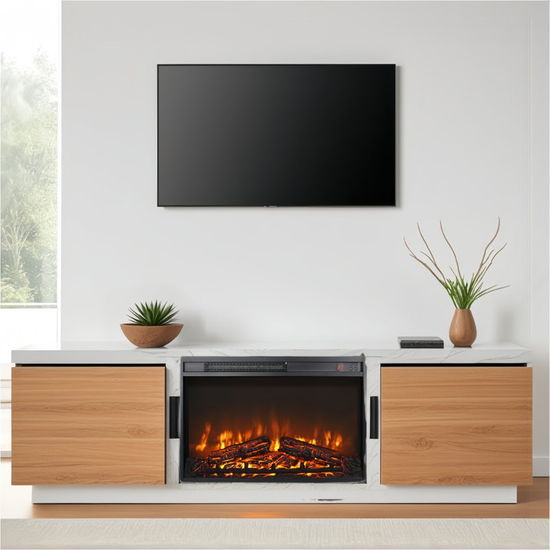 26 Inch Heater Electric Fireplace Insert,Ultra Thin Heater With Log Set & Realistic Flame