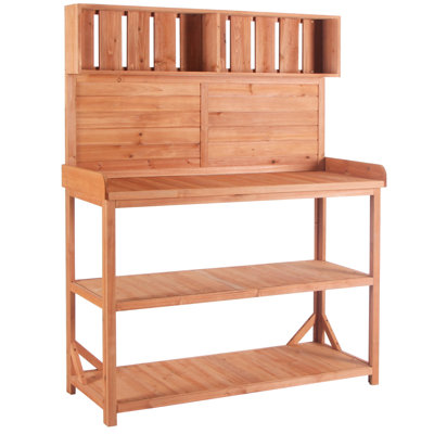 46.8X18.5Inch Wooden Potting Bench For Gardens, With 4 Shelves And Side Hook, Natural Wood Color Rustic 65", Hook Outdoor Garden, Look