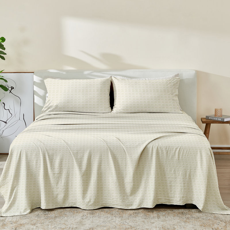 Ensemble de draps pré-lavés en microfibre - Collection Leiea, Grove Tiles/Green