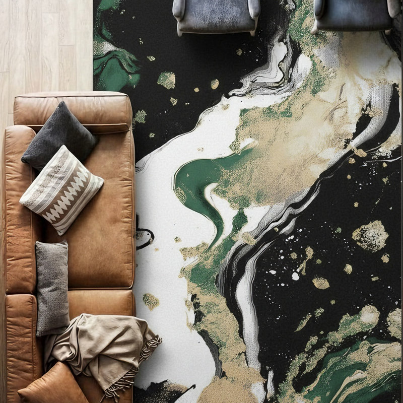 Tapis noir / gris / ivoire / beige Galaxy Series, Vert, Rectangle 7 pi 9 po x 10 pi 2 po