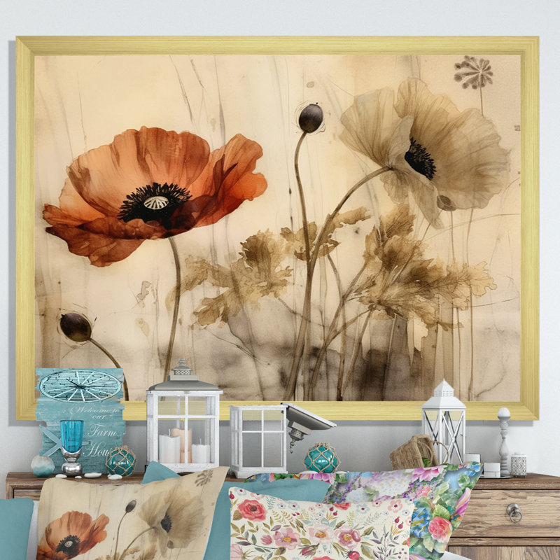 Brilliant Poppies II - art mural floral, Cadre doré à une seule photo, H 34 po x l 44 po x P 1,5 po