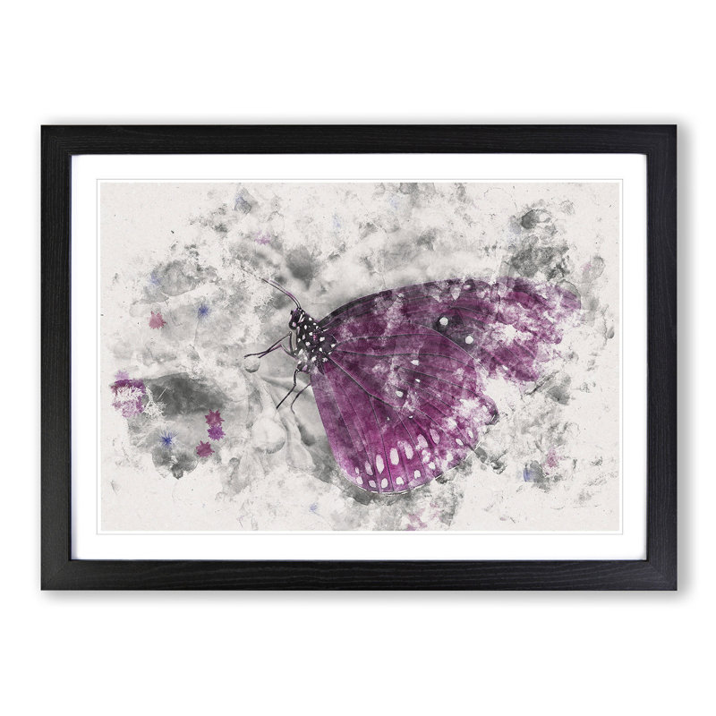 Butterfly upon a Flower - Picture Frame Painting Print, 45cm H x 63cm W x 2cm D, Black Framed