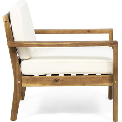 Fauteuil club avec rembourrage en bois à base de bois de couleur crème