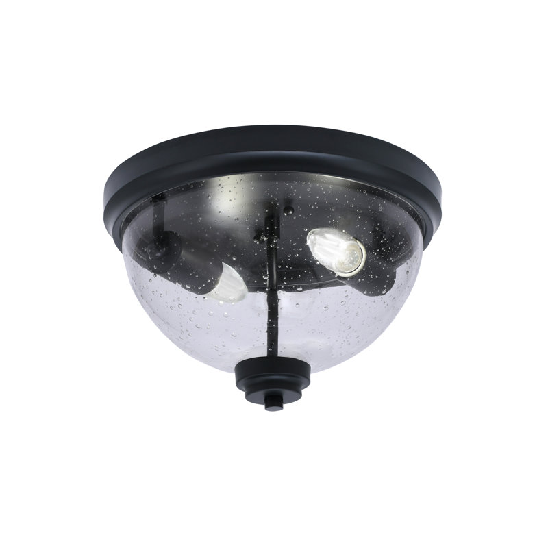 Gesine 12" Flush Mount, 2-Bulbs, Shown In Matte Black Finish With Clear Bubble Glass