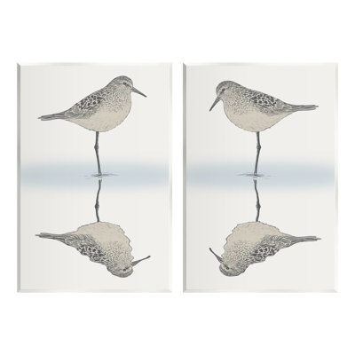 Tranquil Sandpiper Reflection Nautical Bird Beach Shore par Ziwei Li - ensemble de 2 impressions non encadrées sur panneau de fibres à densité moyenne