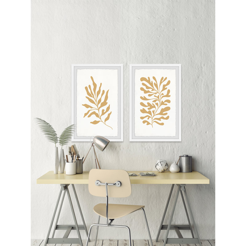 Golden Seaweeds par Marmont Hill - ensemble de 2 peintures encadrées, L 20 po x H 30 po
