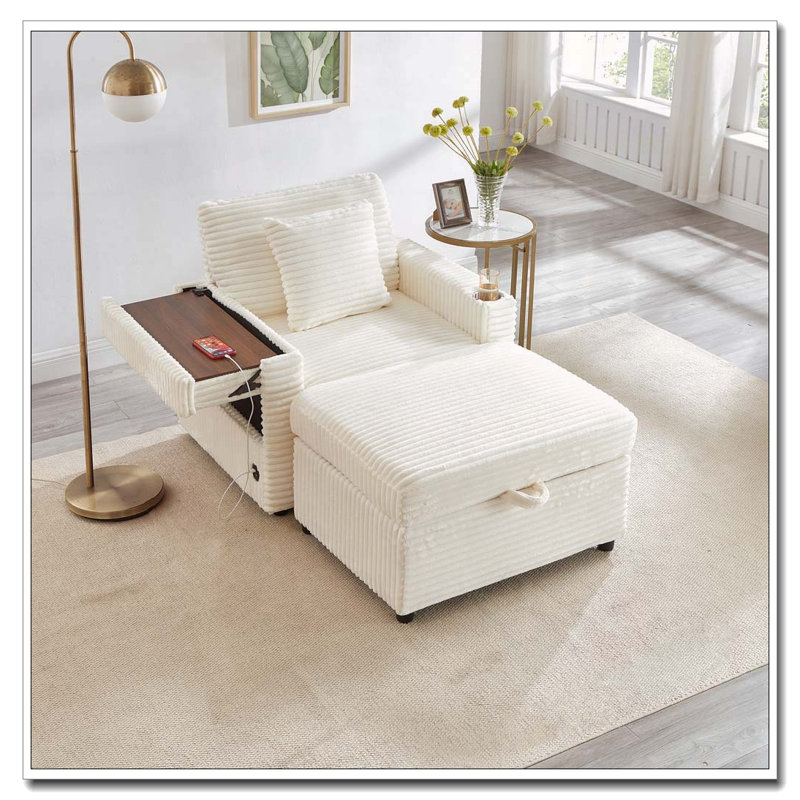 Comfortable Fluffy Corduroy Accent Chair, White