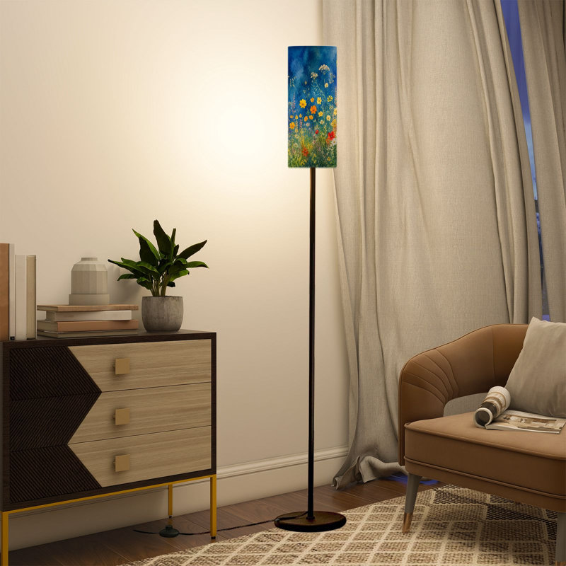 Grande lampe moderne sur pied avec télécommande à DEL à intensité variable et abat-jour réglable