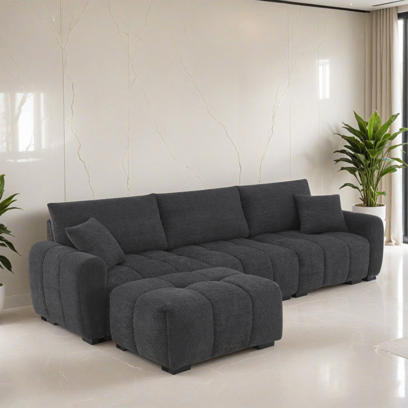Canapé-lit modulaire 4 pièces pour salon, Bouclé noir