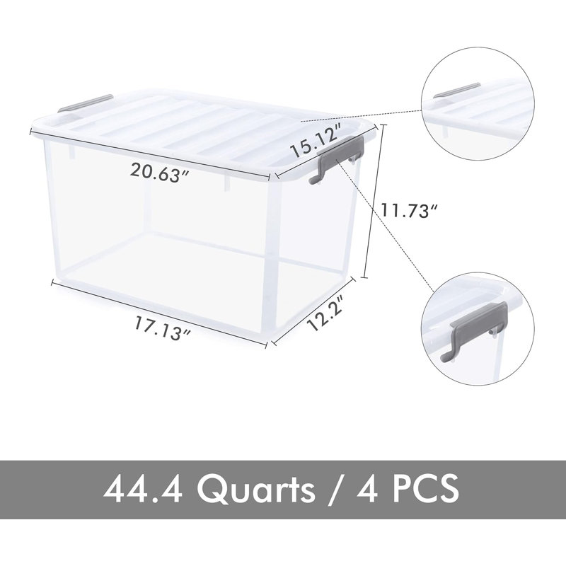 Ensemble de 4 bacs de rangement transparents de 33 pte avec couvercle empilable, H 20,6 po x l 15,1 po x P 11,7 po