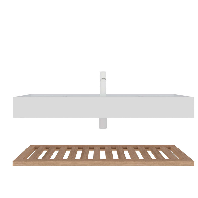Bathroom Vanity With Vessel Sink, Wall-Mounted Floating White Rectangular Acrylic Integrated Basin Without Faucet, Striped Shelves Layer