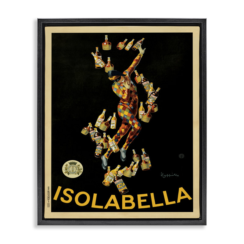 «Antique Liquor Bottles Ad», art mural encadré flottant par Marcello Nizzoli, H 21 po x l 17 po, Cadre flottant noir de jais