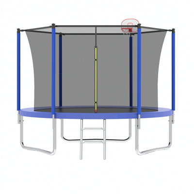 10FT Trampoline for Kids, Basketball Hoop and Ladder, Outdoor Kids Trampoline with Safety Enclosure,Fast Assembly for Backyard Fun,ASTM Approved