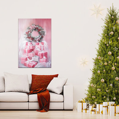 Grandes boîtes-cadeaux Abiel Winter et guirlande de fêtes, impressions sur toile pour le salon, chambre à coucher, affiche de décoration murale de Noël moderne, image sur toile 24 po x 32 po