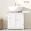 Meuble sous-évier de 61 cm (24 po) avec 2 portes et étagères, meuble-lavabo pour lavabo sur pied, blanc