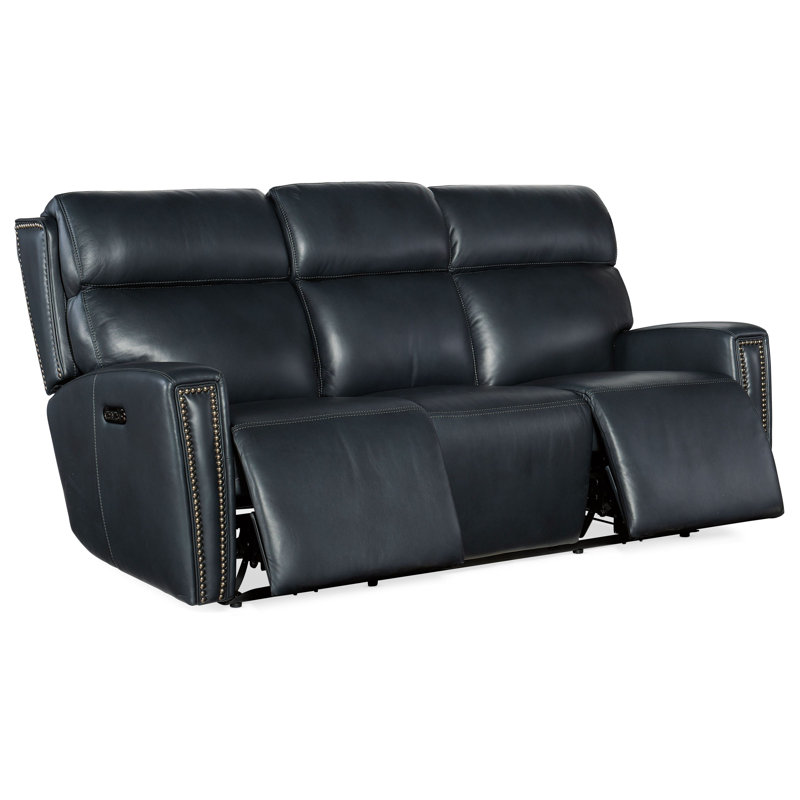 MS 80.5" Genuine Leather Square Arm Reclining Sofa, Genuine Leather Black