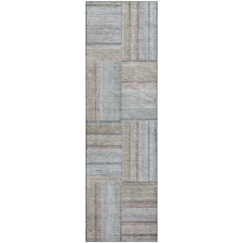 Premium Machine Washable Mayfield AMF2285 Geometric Rug, 2'3" x 7'6" Runner, Taupe