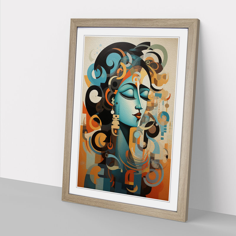 Indian Woman Dadaism No.2 - Single Picture Frame Print on Wood, Oak Framed, 64cm H x 46cm W x 2cm D