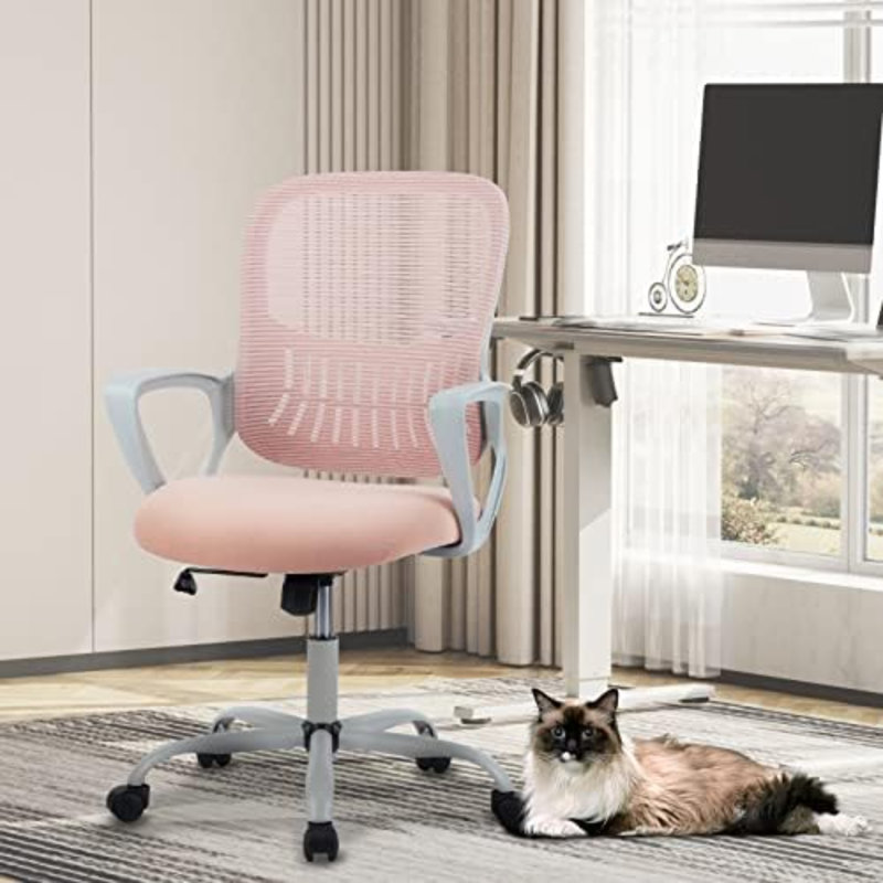 Fauteuil de direction de bureau à domicile avec conception ergonomique, pivotant en maille à dossier moyen, soutien lombaire confortable, accoudoirs confortables pour la chambre à coucher, bureau, étudiant