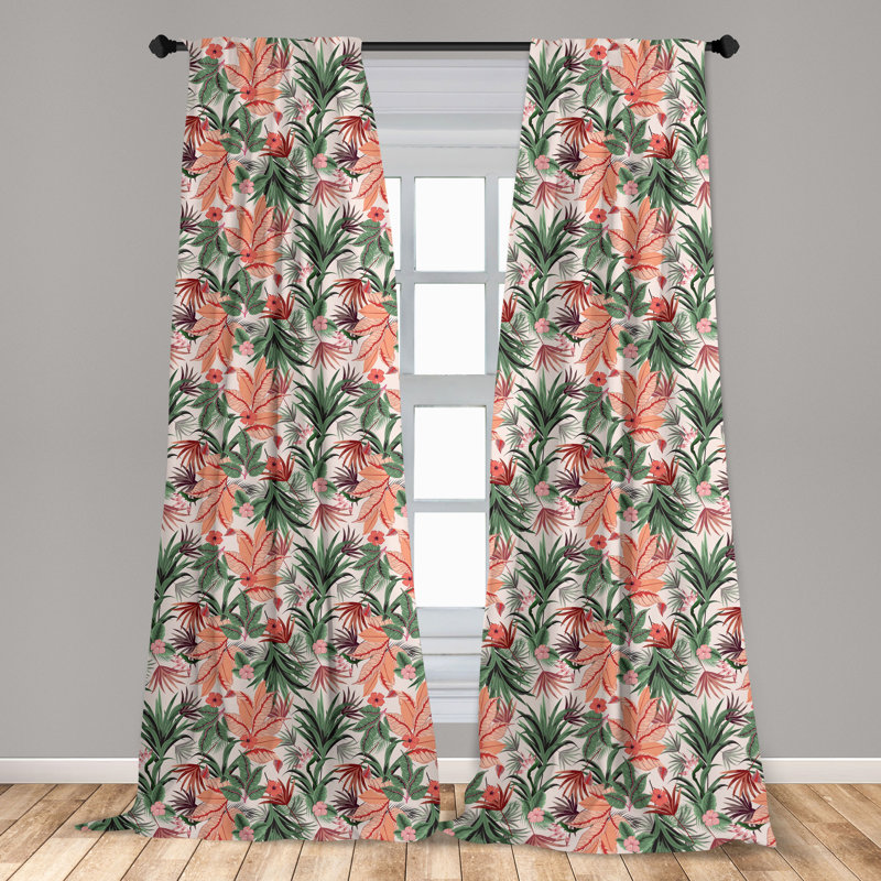 Botanical Floral Semi-Sheer Rod Pocket Curtain Panels, 28" x 95"