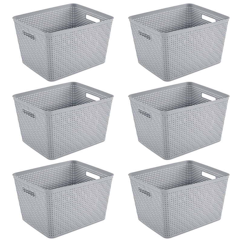 Sterilite Gray Tall Rectangular Plastic Storage Baskets with Handles, 6-Pack